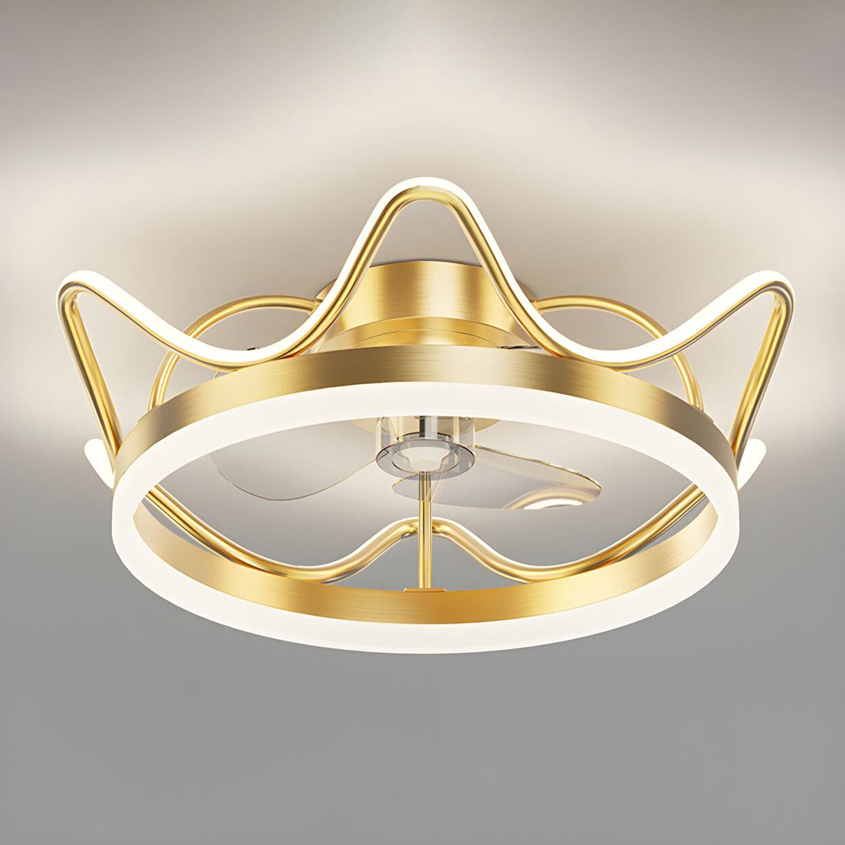 Bedroom Stylish Gold Circle LED Ceiling Fan with Light Image - 7