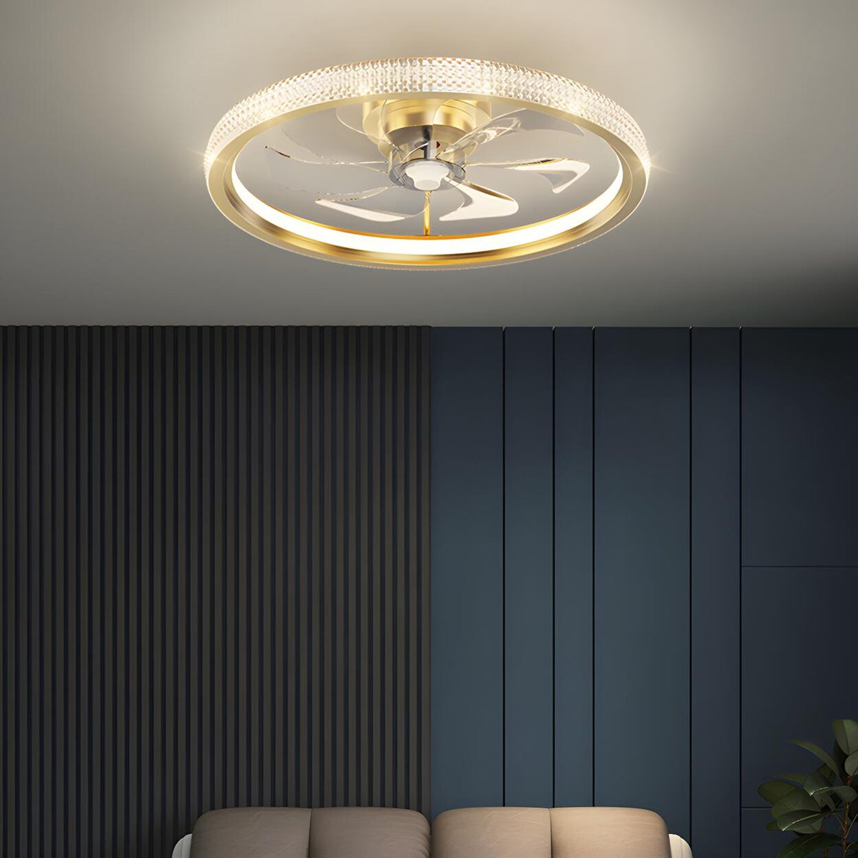 Bedroom Stylish Gold Circle LED Ceiling Fan with Light Image - 8