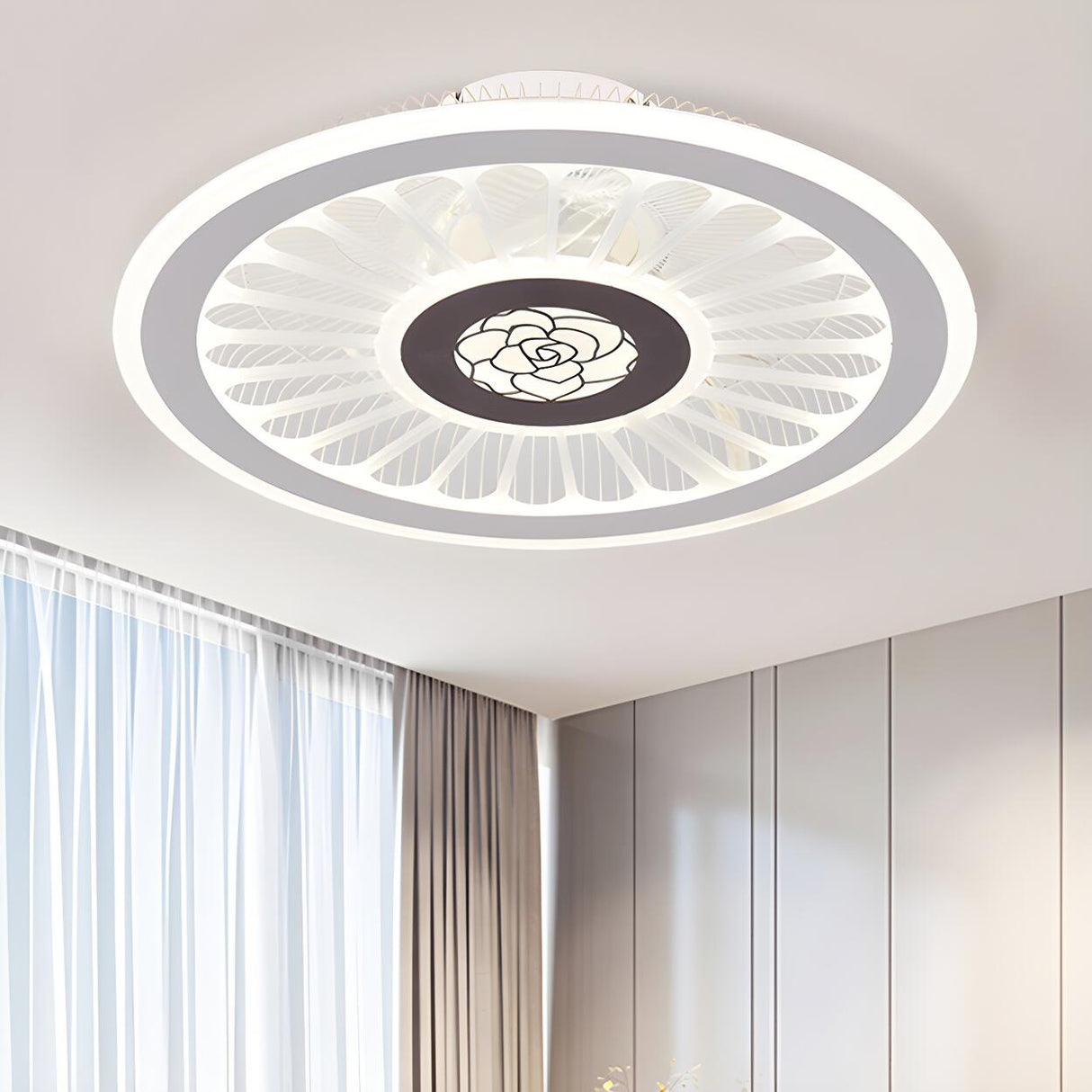 Bedroom Stylish White Round Ceiling Fan with LED Light Image - 1