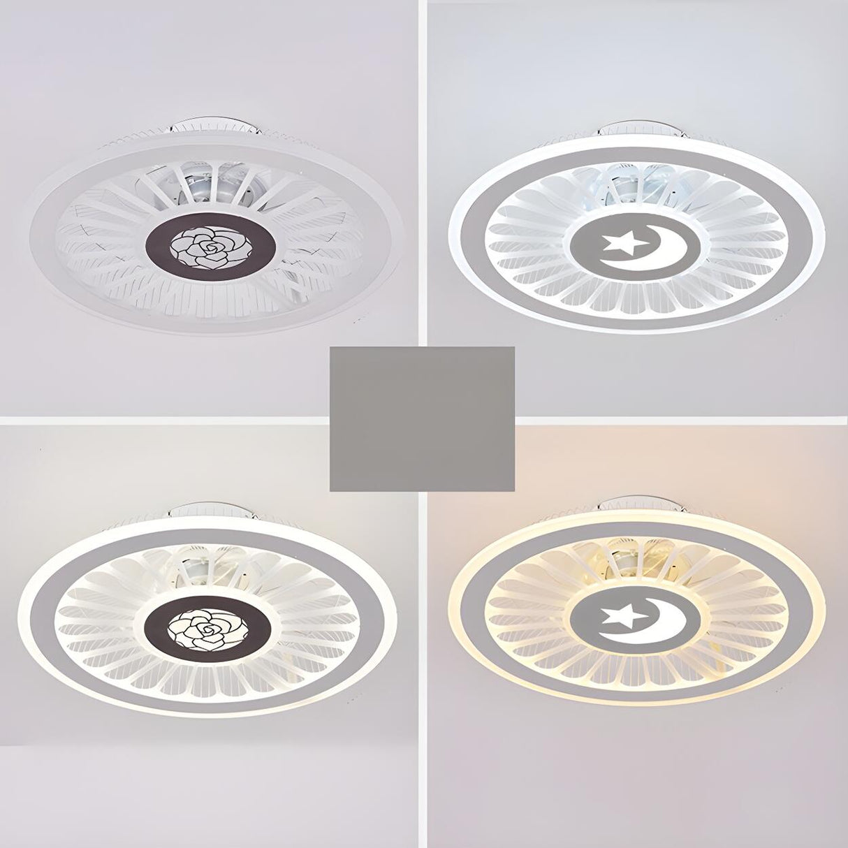 Bedroom Stylish White Round Ceiling Fan with LED Light Image - 14