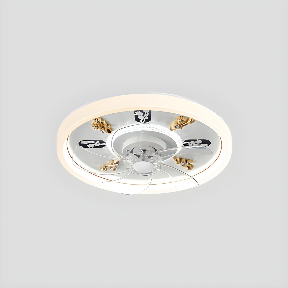 Bedroom Stylish White Round Ceiling Fan with LED Light Image - 25