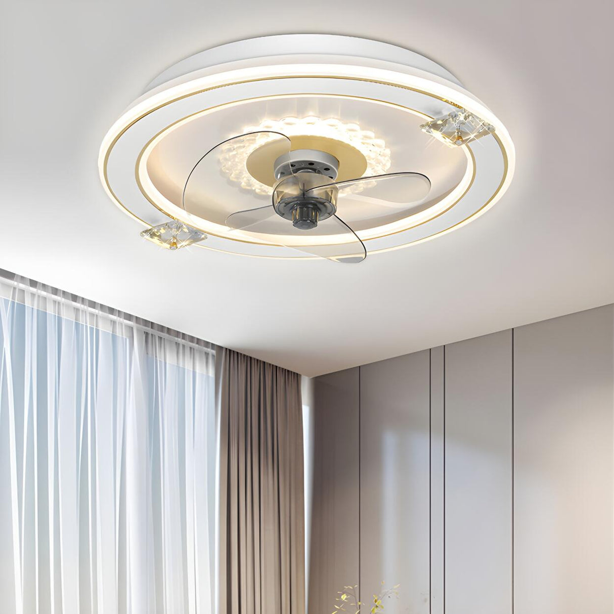 Bedroom Stylish White Round Ceiling Fan with LED Light Image - 26