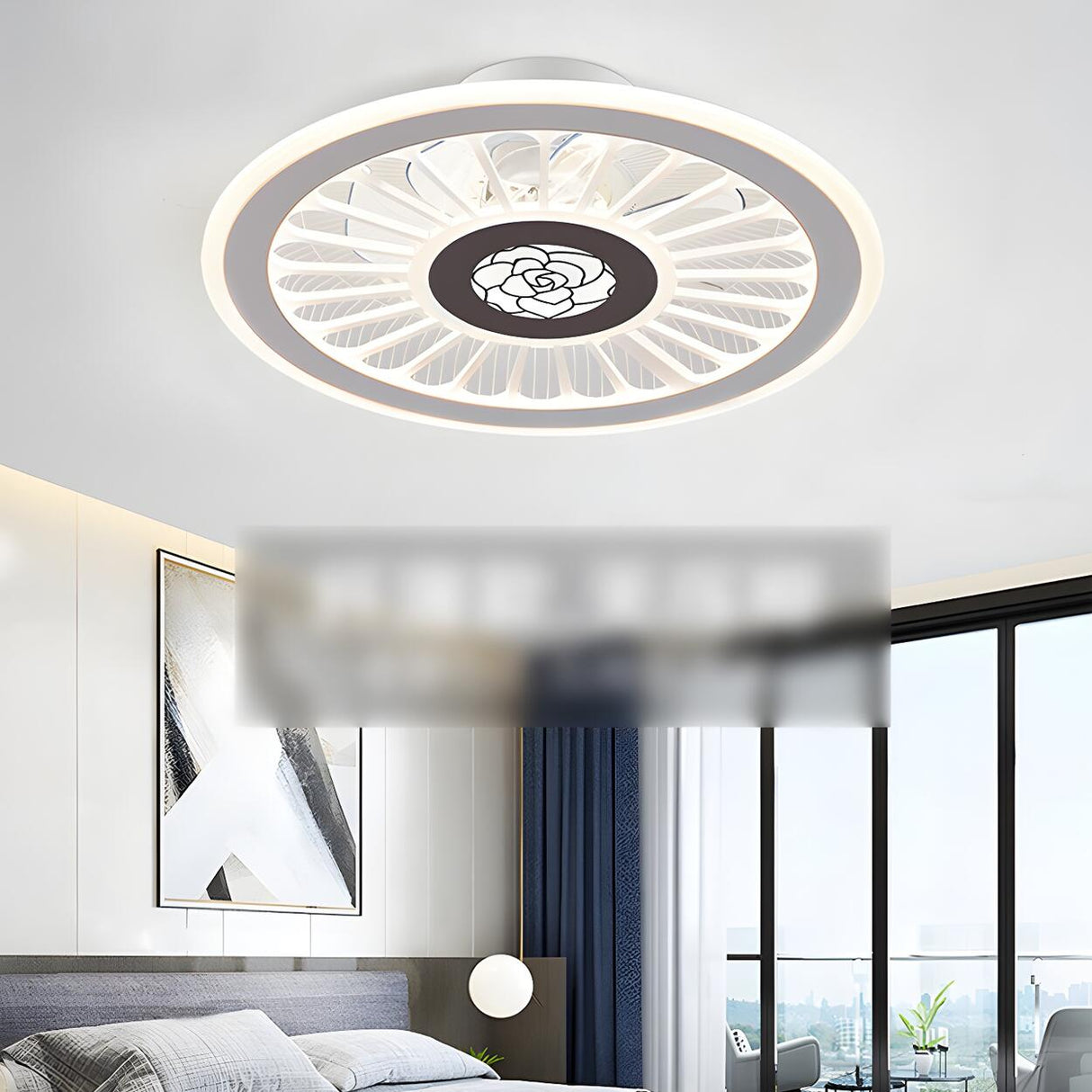 Bedroom Stylish White Round Ceiling Fan with LED Light Image - 29