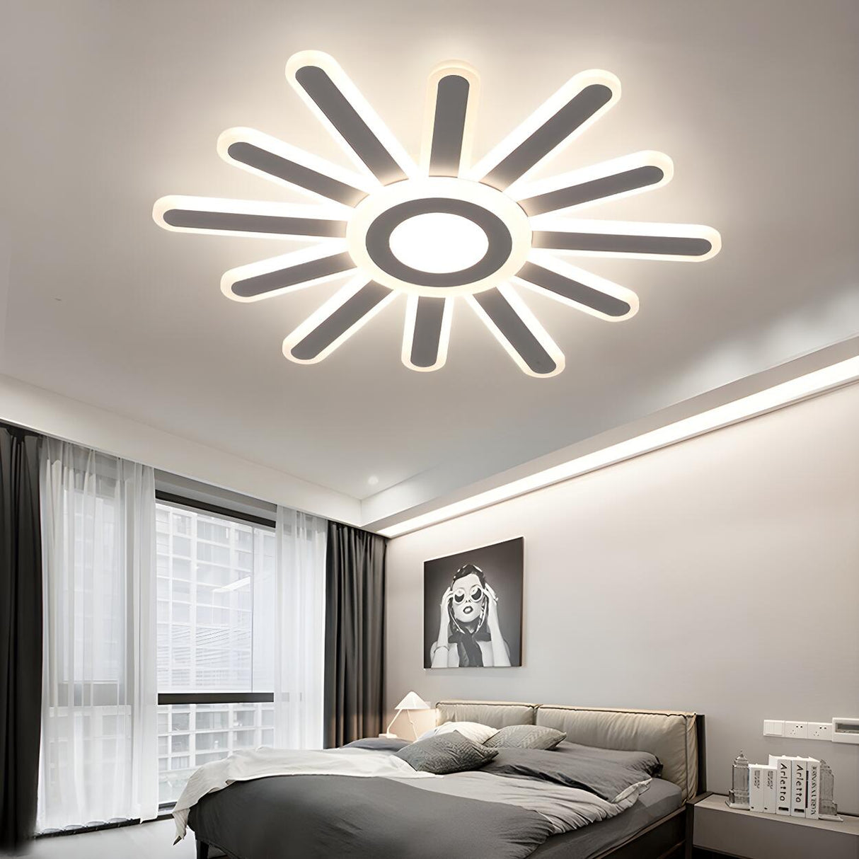 Bedroom Stylish White Sun-Like LED Flush Mount Light Image - 2