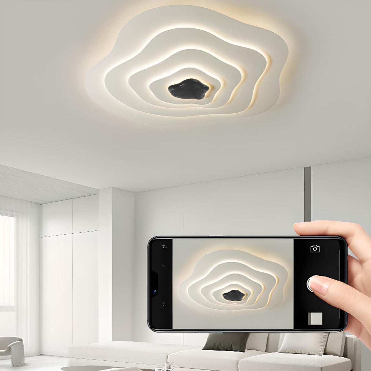 Bedroom Tier Black White Flush Mount Ceiling Light Image - 4