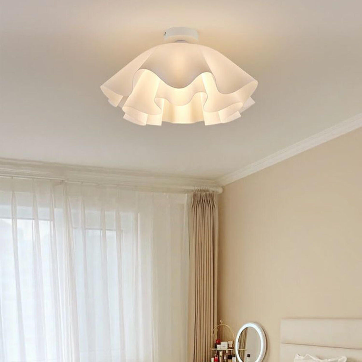 Bedroom Tier Ruffled White Semi-Flush Mount Light Image - 1