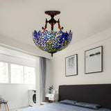 Bedroom Tiffany Blue Dome Glass Semi-Flush Mount Light Image - 1