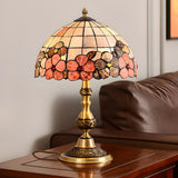 Bedroom Tiffany Floral Antique Brass Base Table Lamp Image - 1