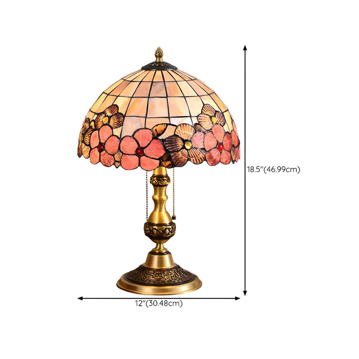 Bedroom Tiffany Floral Antique Brass Base Table Lamp 