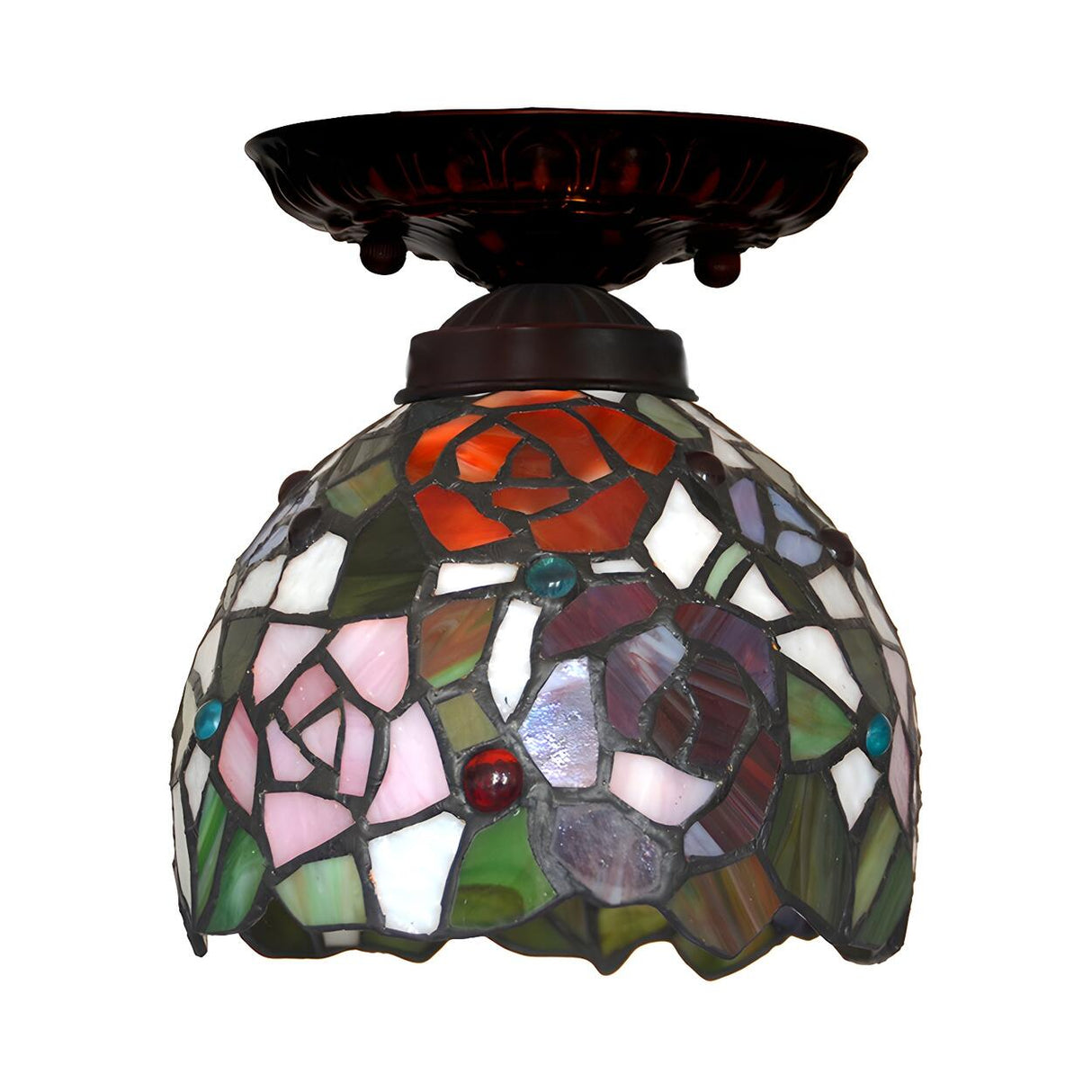 Bedroom Tiffany Floral Stained Glass Flush Mount Light Image - 10