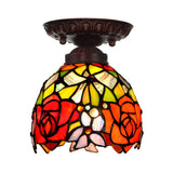 Bedroom Tiffany Floral Stained Glass Flush Mount Light Image - 3