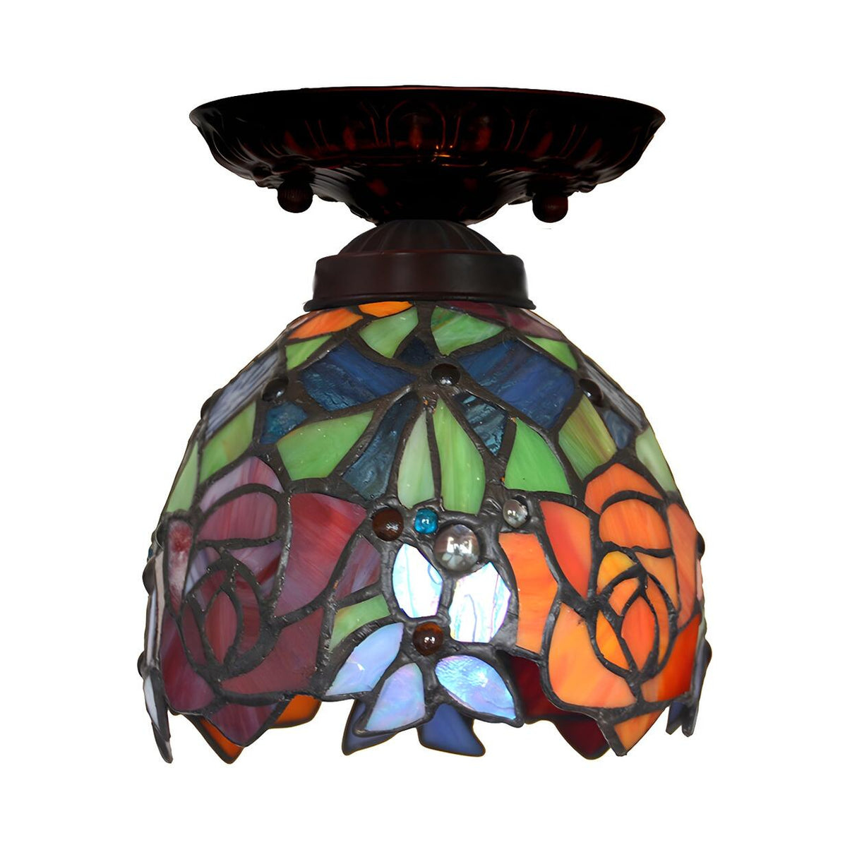 Bedroom Tiffany Floral Stained Glass Flush Mount Light Image - 4