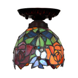 Bedroom Tiffany Floral Stained Glass Flush Mount Light Image - 4