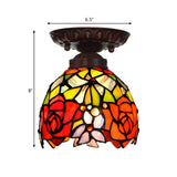 Bedroom Tiffany Floral Stained Glass Flush Mount Light Image - 5