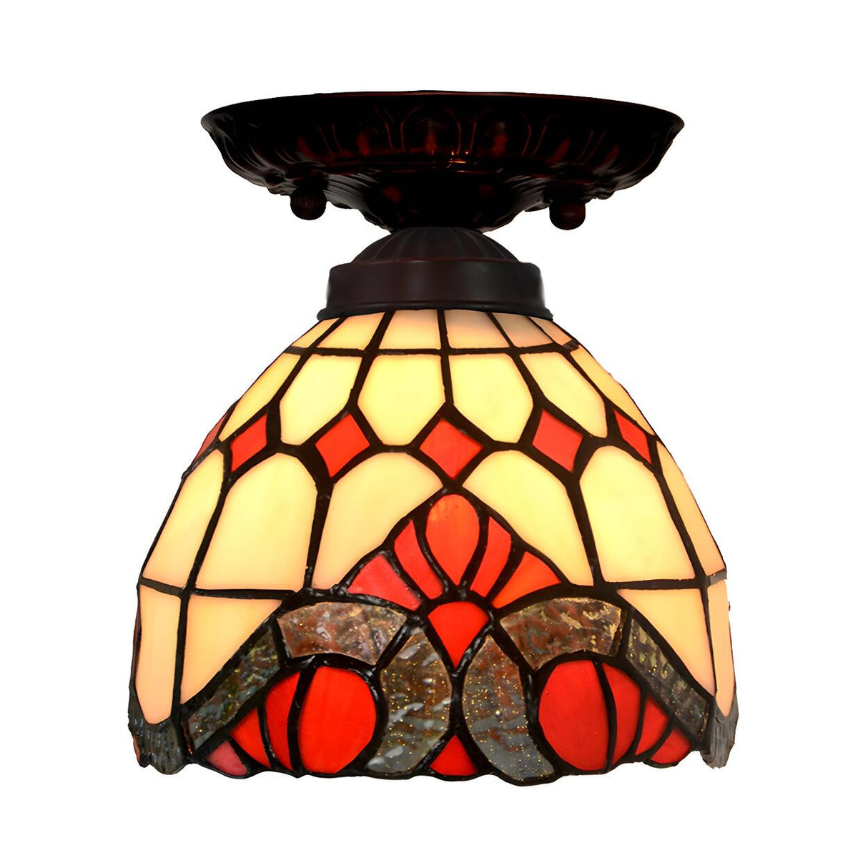 Bedroom Tiffany Floral Stained Glass Flush Mount Light Image - 6