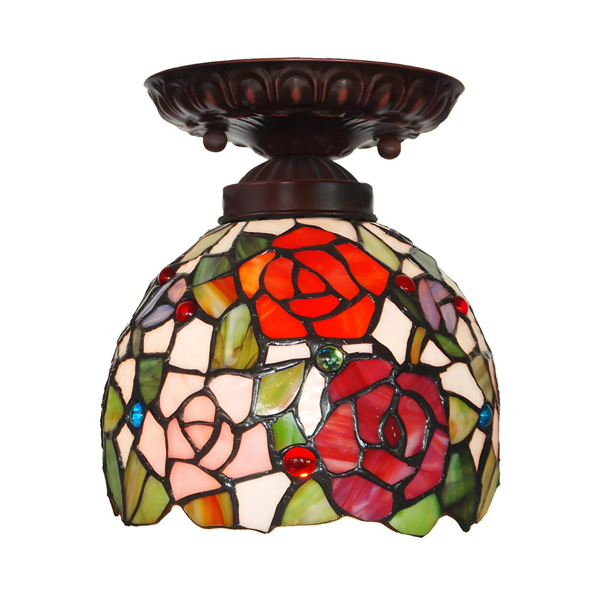 Bedroom Tiffany Floral Stained Glass Flush Mount Light Image - 9