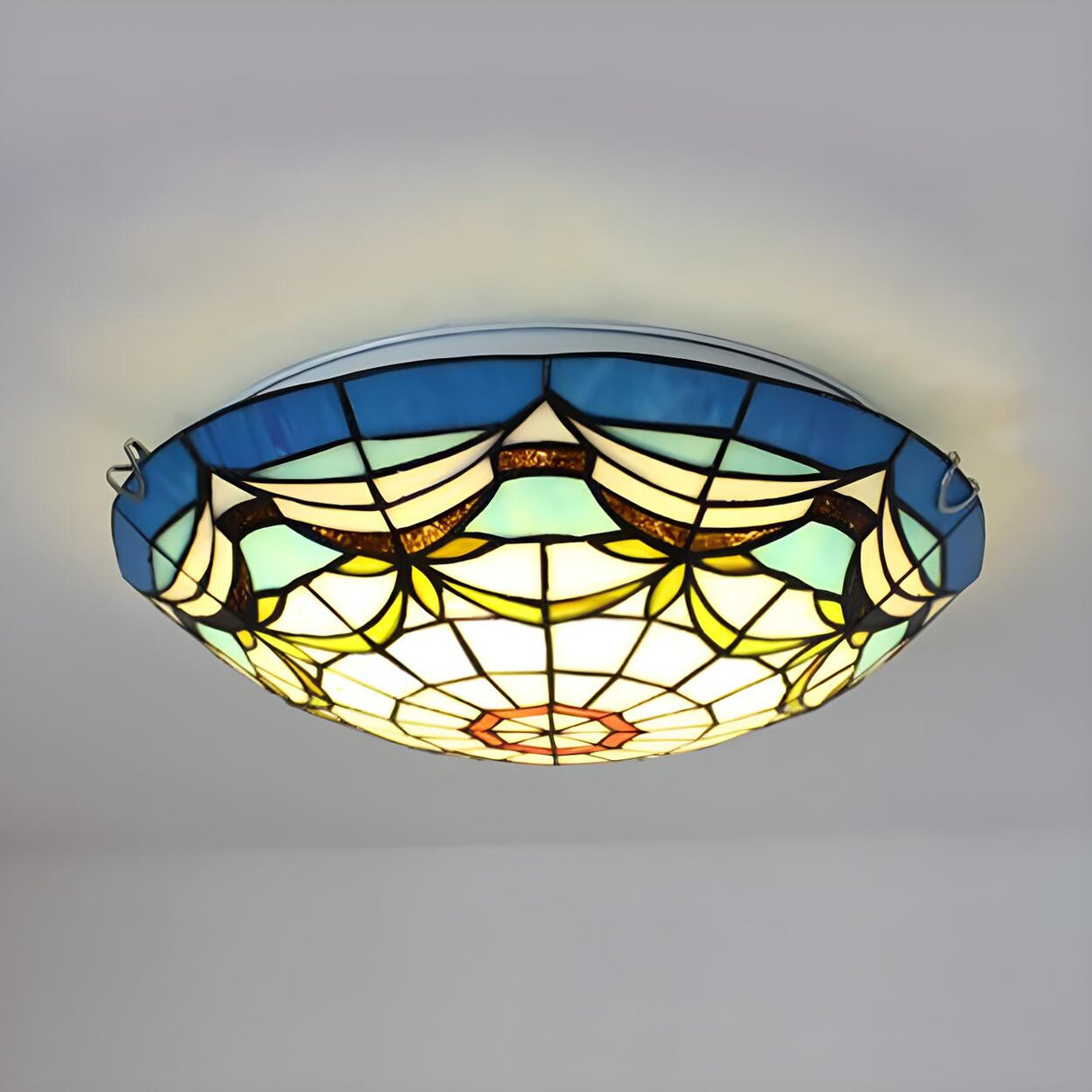 Bedroom Tiffany Stained Glass Bowl Flush Mount Light Image - 2