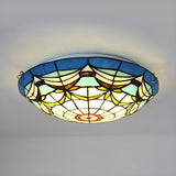 Bedroom Tiffany Stained Glass Bowl Flush Mount Light Image - 2