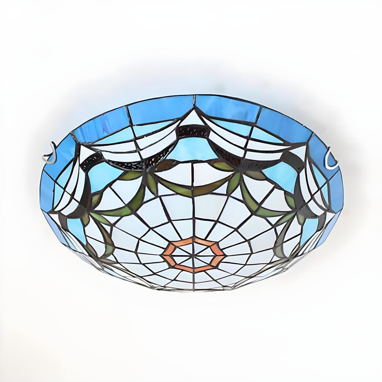 Bedroom Tiffany Stained Glass Bowl Flush Mount Light Image - 3