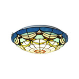 Bedroom Tiffany Stained Glass Bowl Flush Mount Light Image - 4