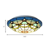 Bedroom Tiffany Stained Glass Bowl Flush Mount Light Image - 5