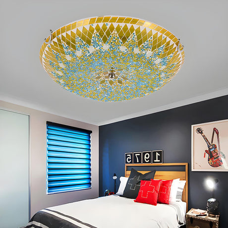 Bedroom Tiffany Yellow Blue Bowl Glass Flush Mount Lamp Image - 1