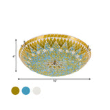 Bedroom Tiffany Yellow Blue Bowl Glass Flush Mount Lamp Image - 10