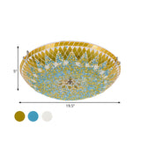 Bedroom Tiffany Yellow Blue Bowl Glass Flush Mount Lamp Image - 11