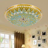 Bedroom Tiffany Yellow Blue Bowl Glass Flush Mount Lamp Image - 2