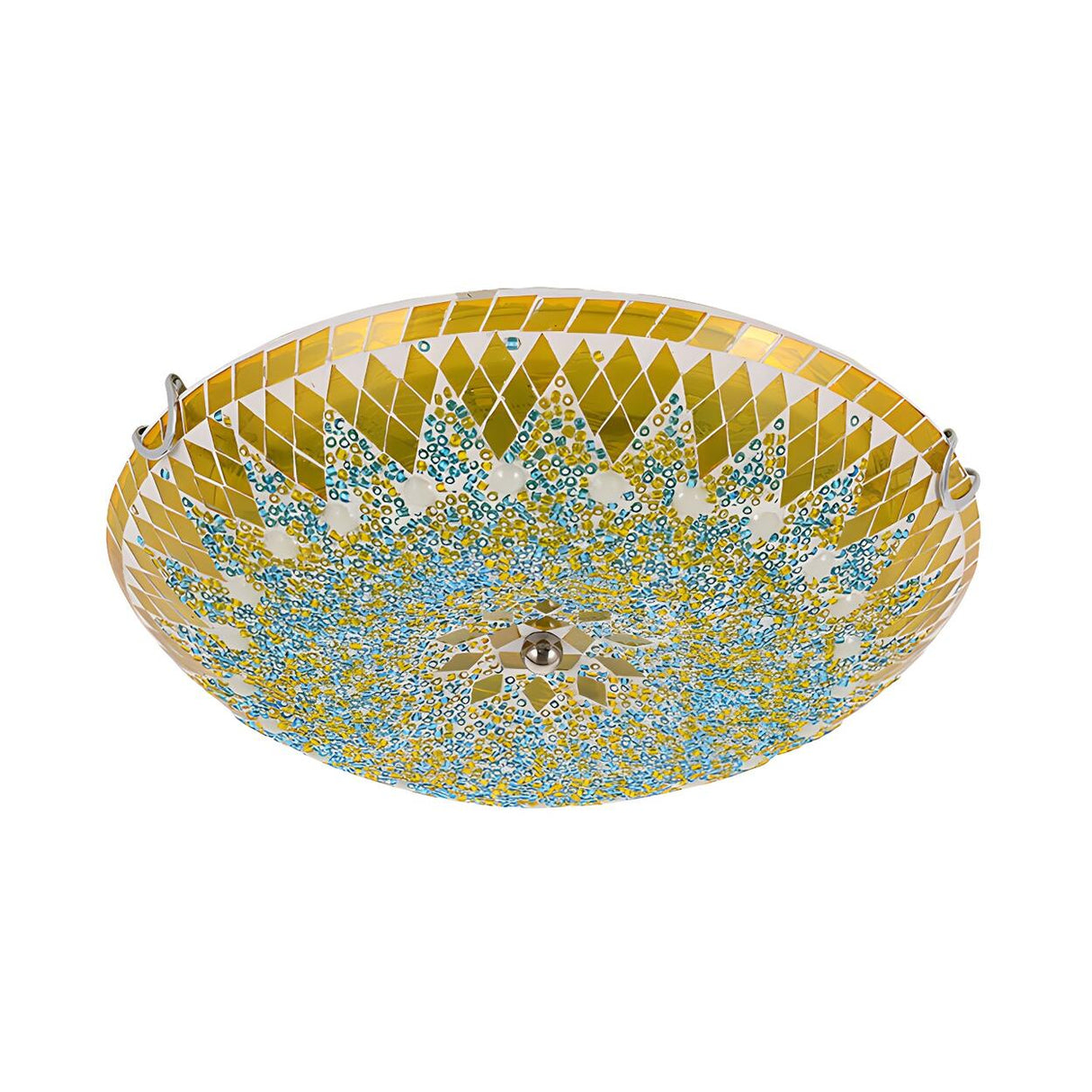 Bedroom Tiffany Yellow Blue Bowl Glass Flush Mount Lamp Image - 4