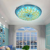 Bedroom Tiffany Yellow Blue Bowl Glass Flush Mount Lamp Image - 5