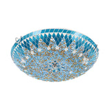 Bedroom Tiffany Yellow Blue Bowl Glass Flush Mount Lamp Image - 6