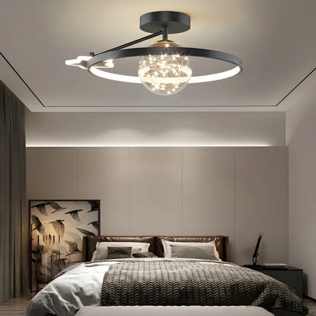 Bedroom Trendy Black Ring Semi-Flush Mount Ceiling Lamp Image - 1