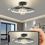 Bedroom Trendy Black Ring Semi-Flush Mount Ceiling Lamp Image - 15