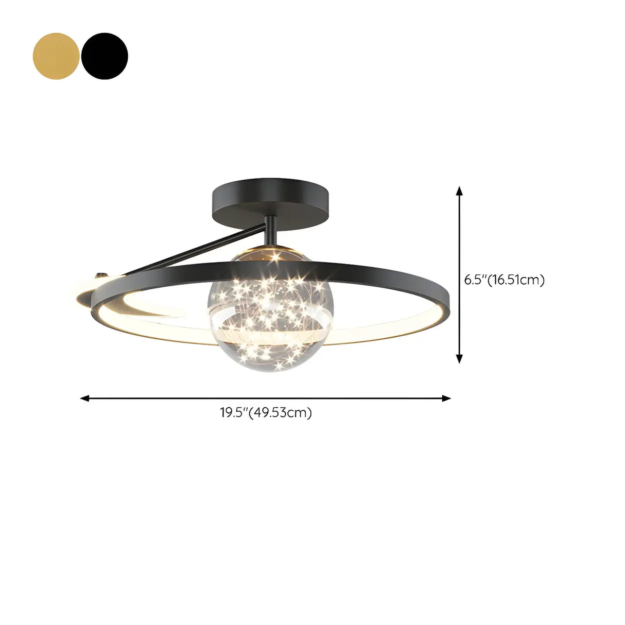 Bedroom Trendy Black Ring Semi-Flush Mount Ceiling Lamp Image - 19