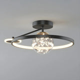 Bedroom Trendy Black Ring Semi-Flush Mount Ceiling Lamp Image - 4