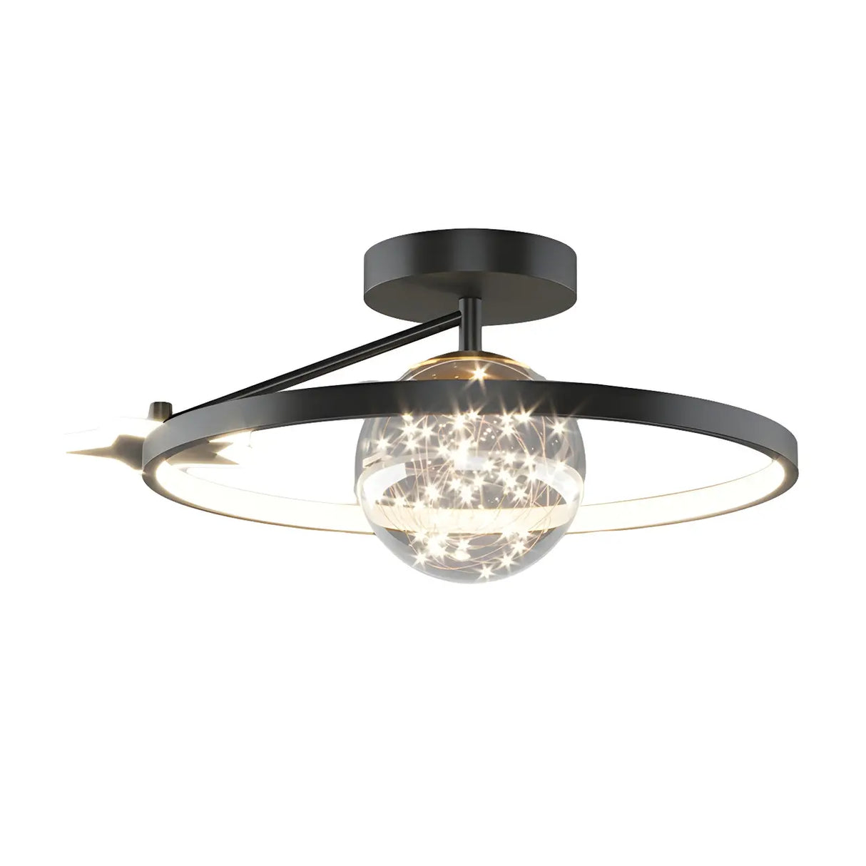 Bedroom Trendy Black Ring Semi-Flush Mount Ceiling Lamp Image - 7