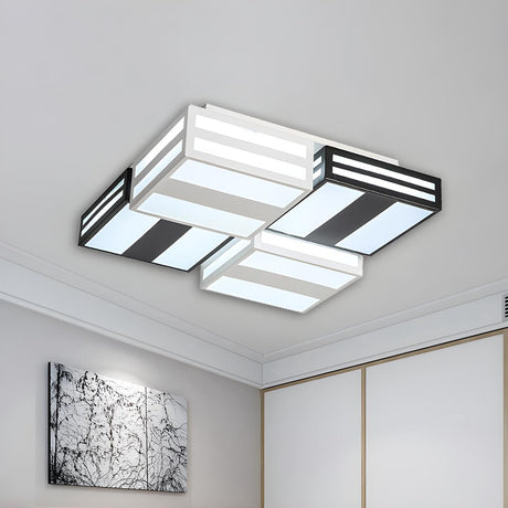 Bedroom Trendy Black Stripe Square Flush Mount Light Image - 2