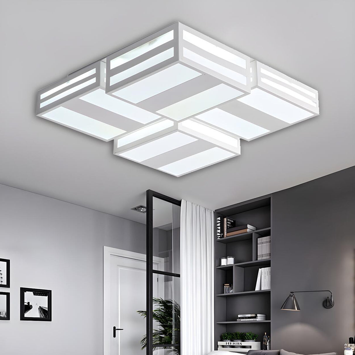 Bedroom Trendy Black Stripe Square Flush Mount Light Image - 4