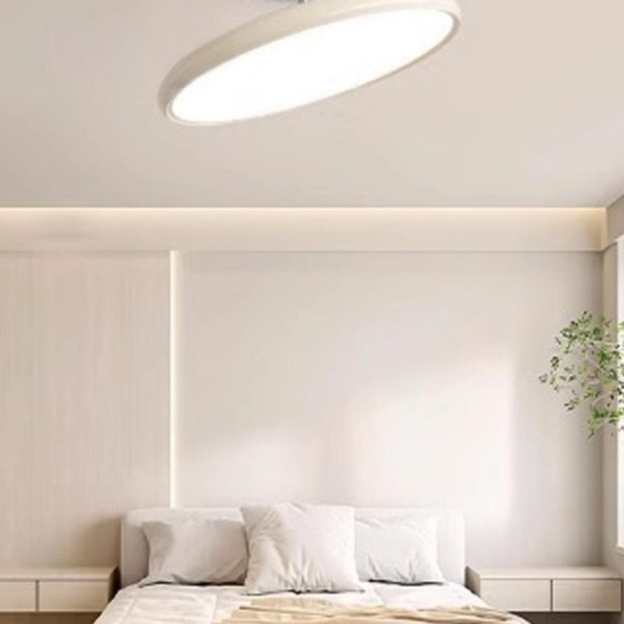 Bedroom Trendy White Circle LED Semi-Flush Mount Light Image - 14