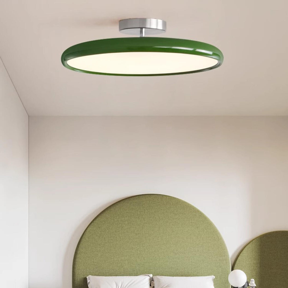 Bedroom Trendy White Circle LED Semi-Flush Mount Light Image - 16