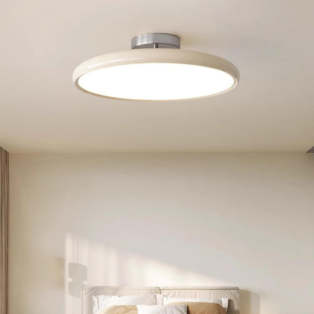 Bedroom Trendy White Circle LED Semi-Flush Mount Light Image - 17