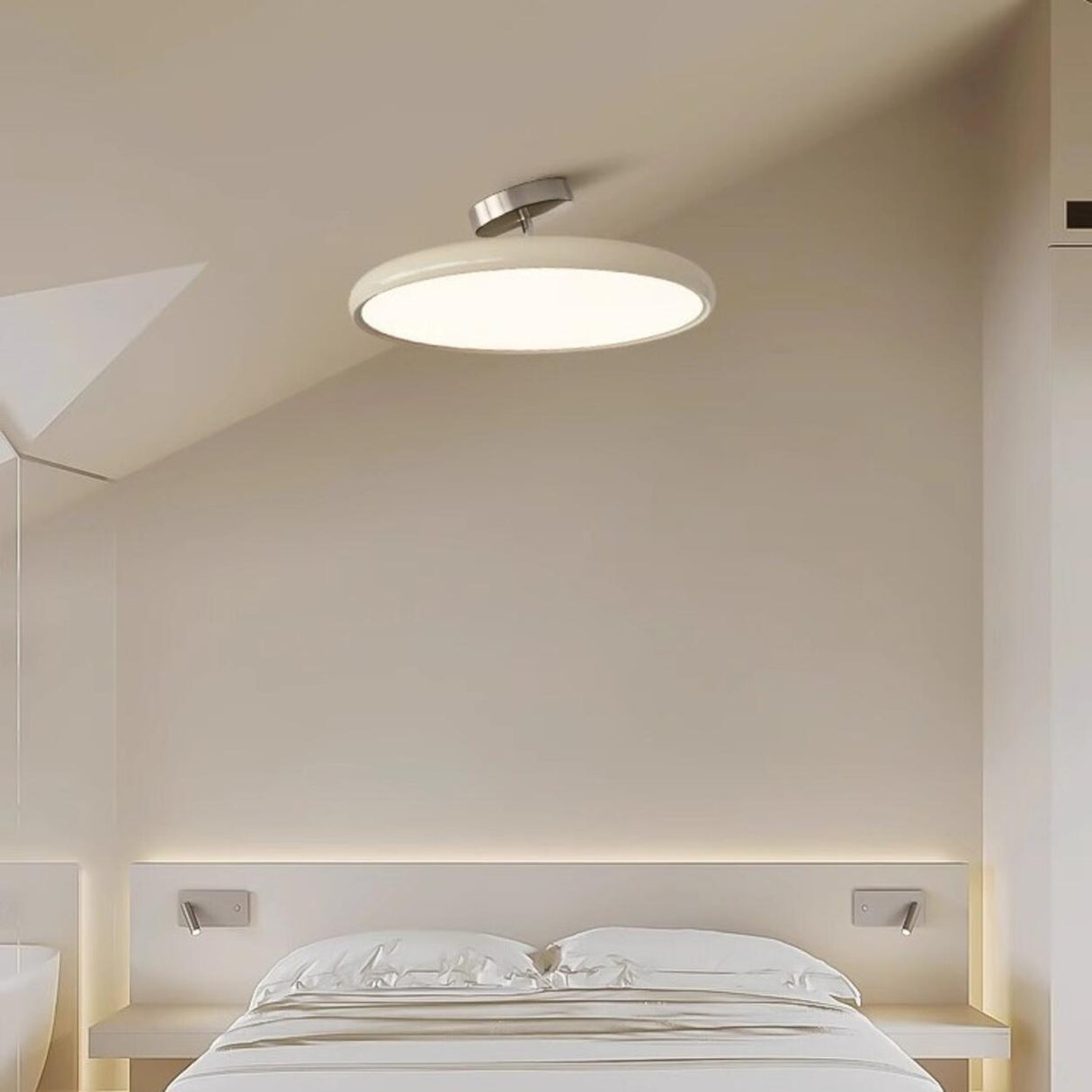 Bedroom Trendy White Circle LED Semi-Flush Mount Light Image - 5