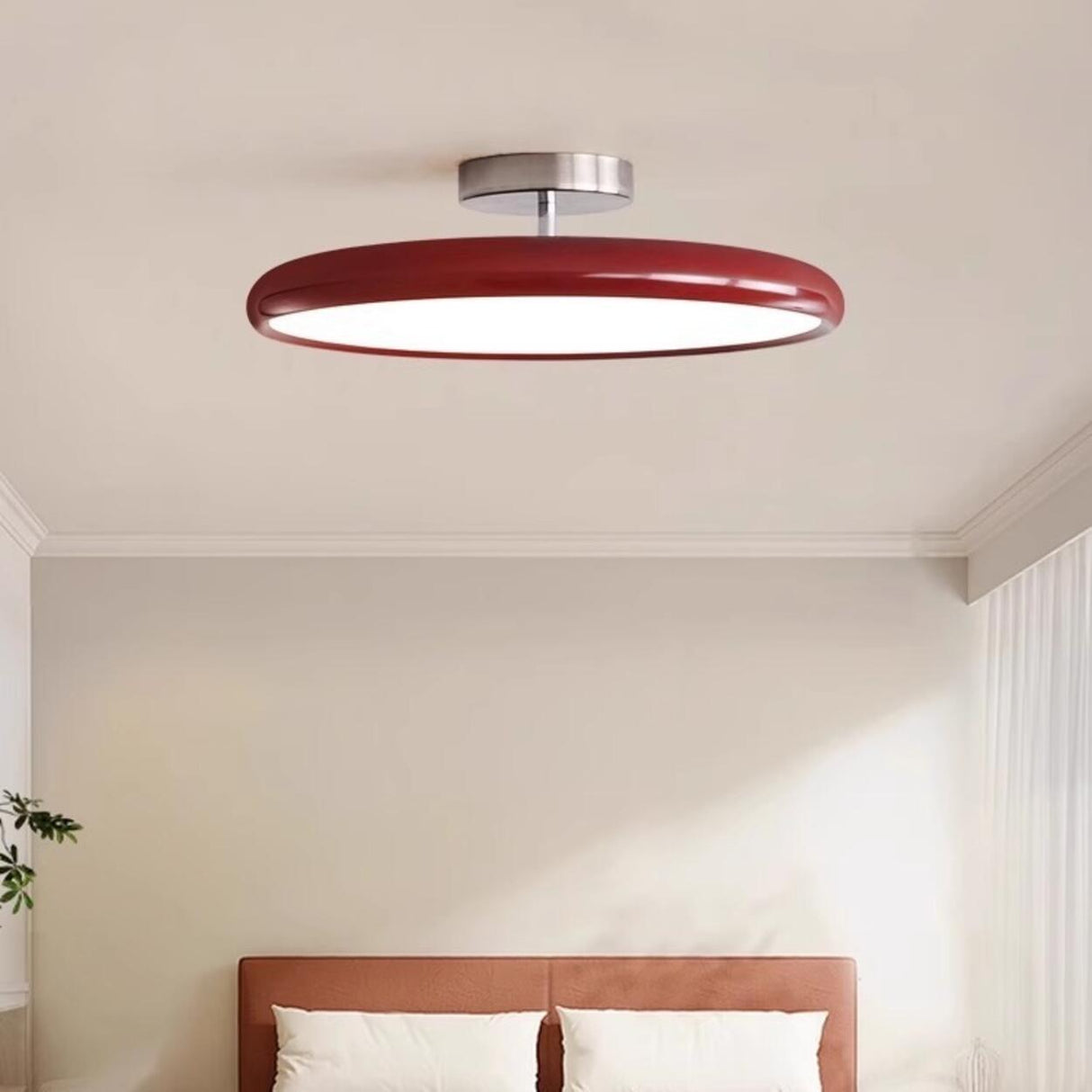 Bedroom Trendy White Circle LED Semi-Flush Mount Light Image - 8