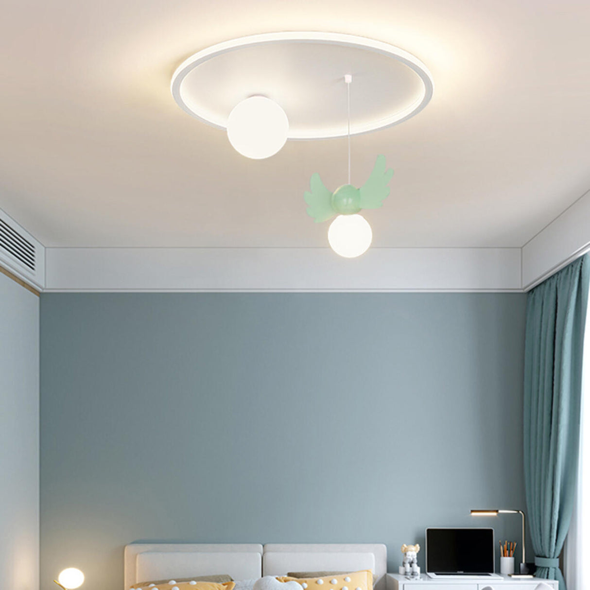 Bedroom Two Globe White Round Flush Mount Ceiling Light Image - 2