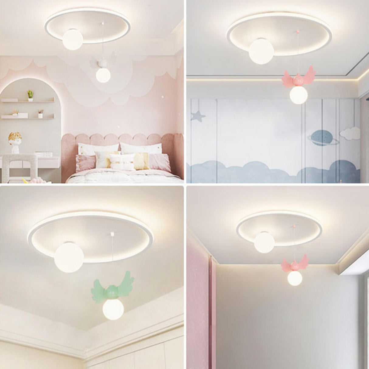 Bedroom Two Globe White Round Flush Mount Ceiling Light Image - 4