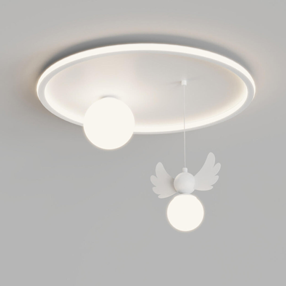 Bedroom Two Globe White Round Flush Mount Ceiling Light Image - 6