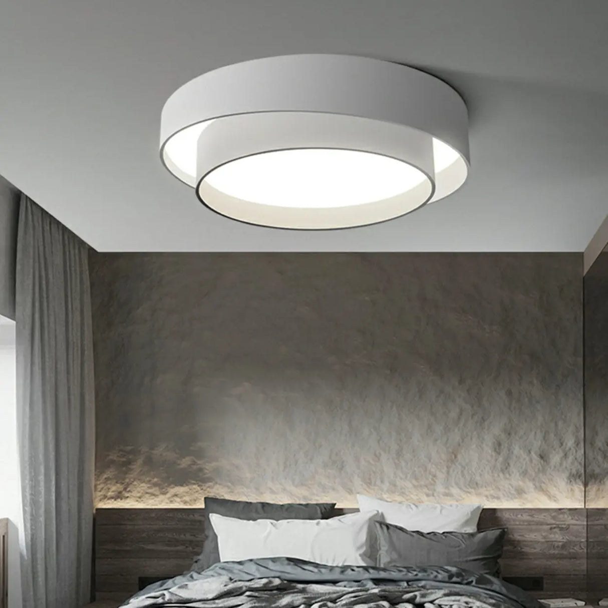 Bedroom Two-Layer Round LED Flush Mount Ceiling Light Image - 17