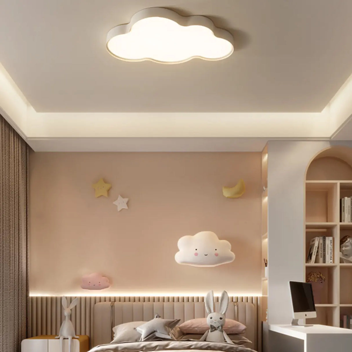 Bedroom Two White Cloud LED Flush Mount Ceiling Light Image - 2