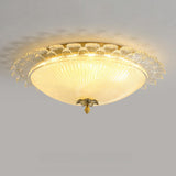 Bedroom Vintage Bowl-Shaped Gold Glass Flush Mount Lamp Image - 10